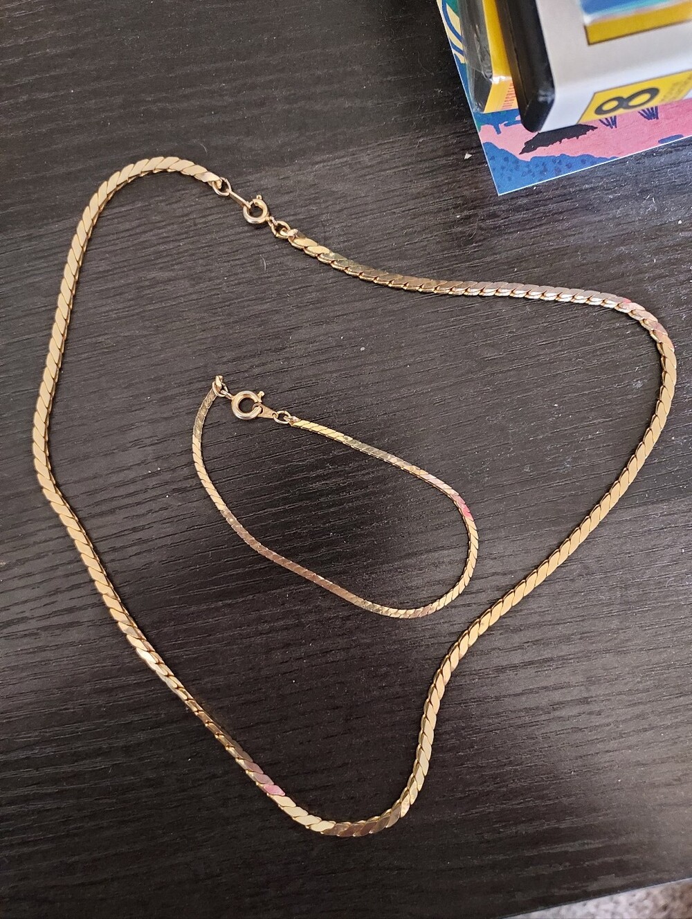 Gold-Tone Women's Herringbone Necklace and Bracelet Set